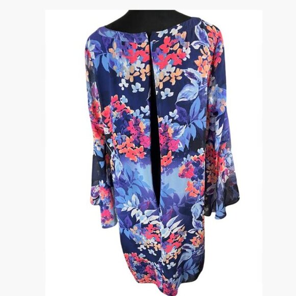 Vintage Roz n Ali Floral Print Belle Sleeve Chiffon Multicolor Dress Sz 16 EUC - Picture 6 of 12